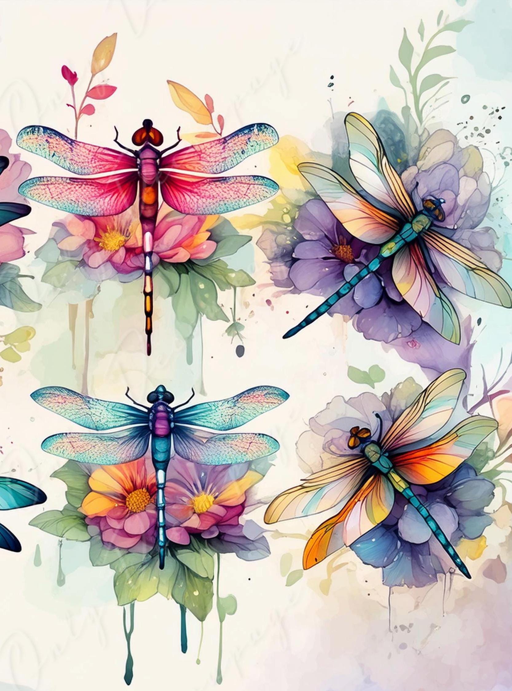 Colorful Dragonfly - Large Decoupage Paper for Furniture - Rice Paper - Decoupage Paper - Watercolor