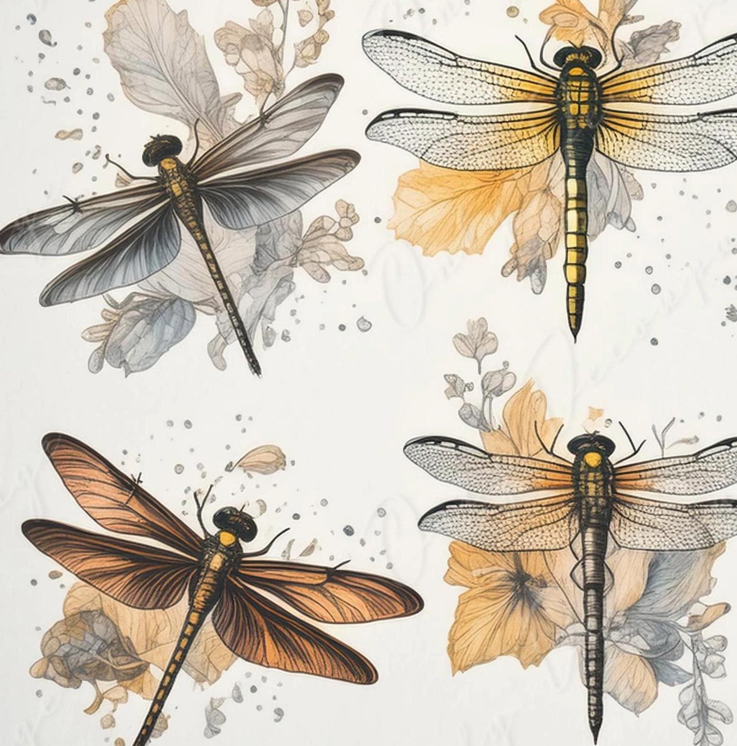 Dragonfly - Large Decoupage Paper for Furniture - Rice Paper - Decoupage Paper - Yellow & Blue Watercolor