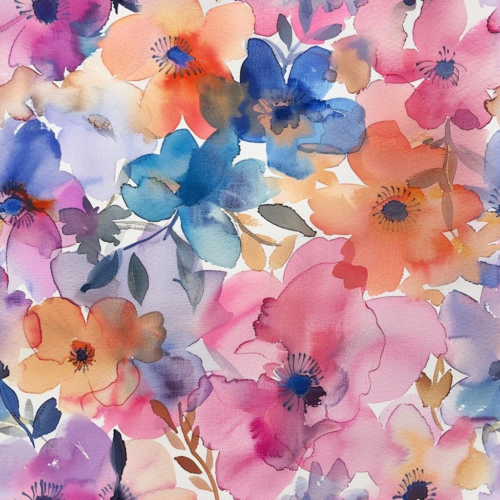 Decoupage Paper - Repeating Pattern - Floral Decorative Paper - 6 Size Options - Watercolor