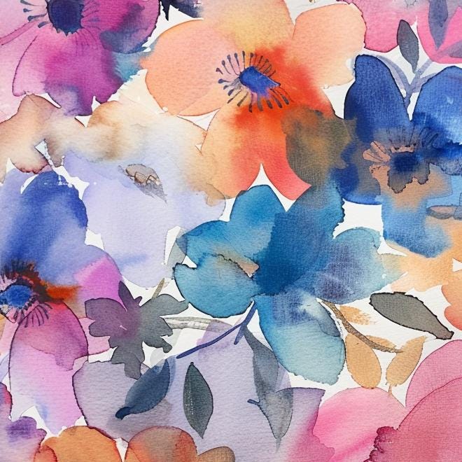 Decoupage Paper - Repeating Pattern - Floral Decorative Paper - 6 Size Options - Watercolor