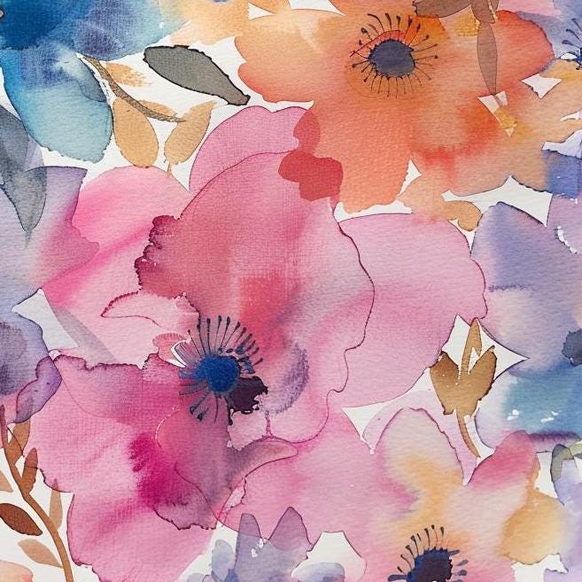 Decoupage Paper - Repeating Pattern - Floral Decorative Paper - 6 Size Options - Watercolor