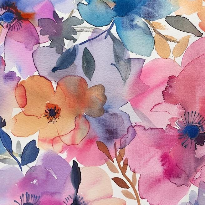 Decoupage Paper - Repeating Pattern - Floral Decorative Paper - 6 Size Options - Watercolor