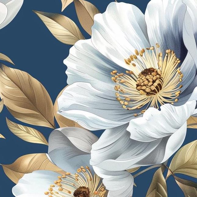 Decoupage Paper - Repeating Pattern - Floral Decorative Paper - 6 Size Options - Blue Background