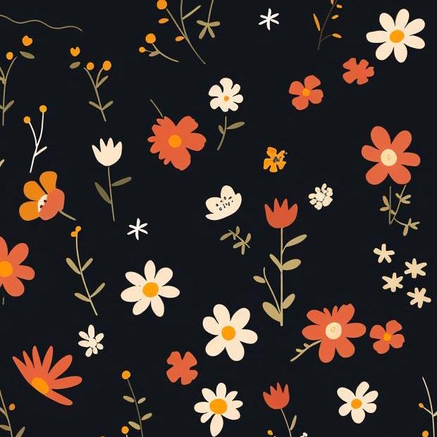 Decoupage Paper - Repeating Pattern - Floral Decorative Paper - 6 Size Options - Tiny Daisy - Dark Background