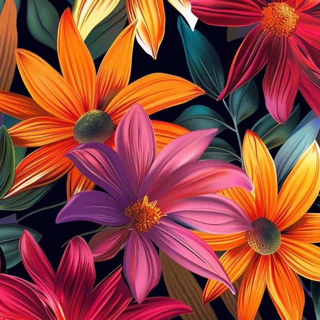 Tree Dahlia - Decoupage Paper - Repeating Pattern - 6 Size Options - Colorful Flowers