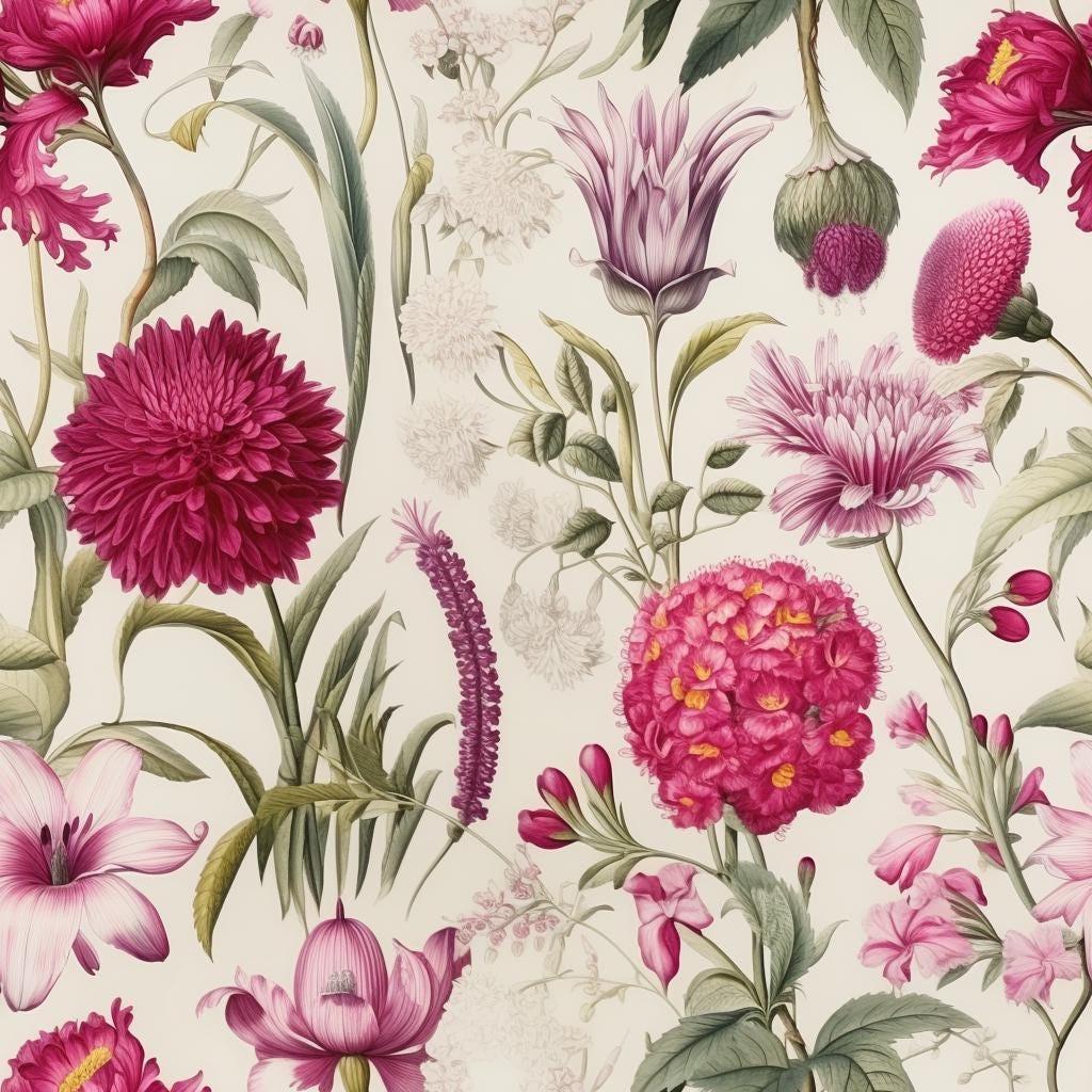 Hardy Mum - Decoupage Paper - Repeating Pattern - 6 Size Options - Red Flowers - Dahlia