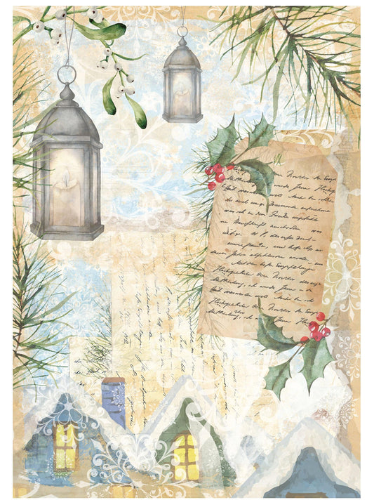 Large Decoupage Paper - Christmas Collection - Handwrite - 6 Size Options - Green Holly Bush