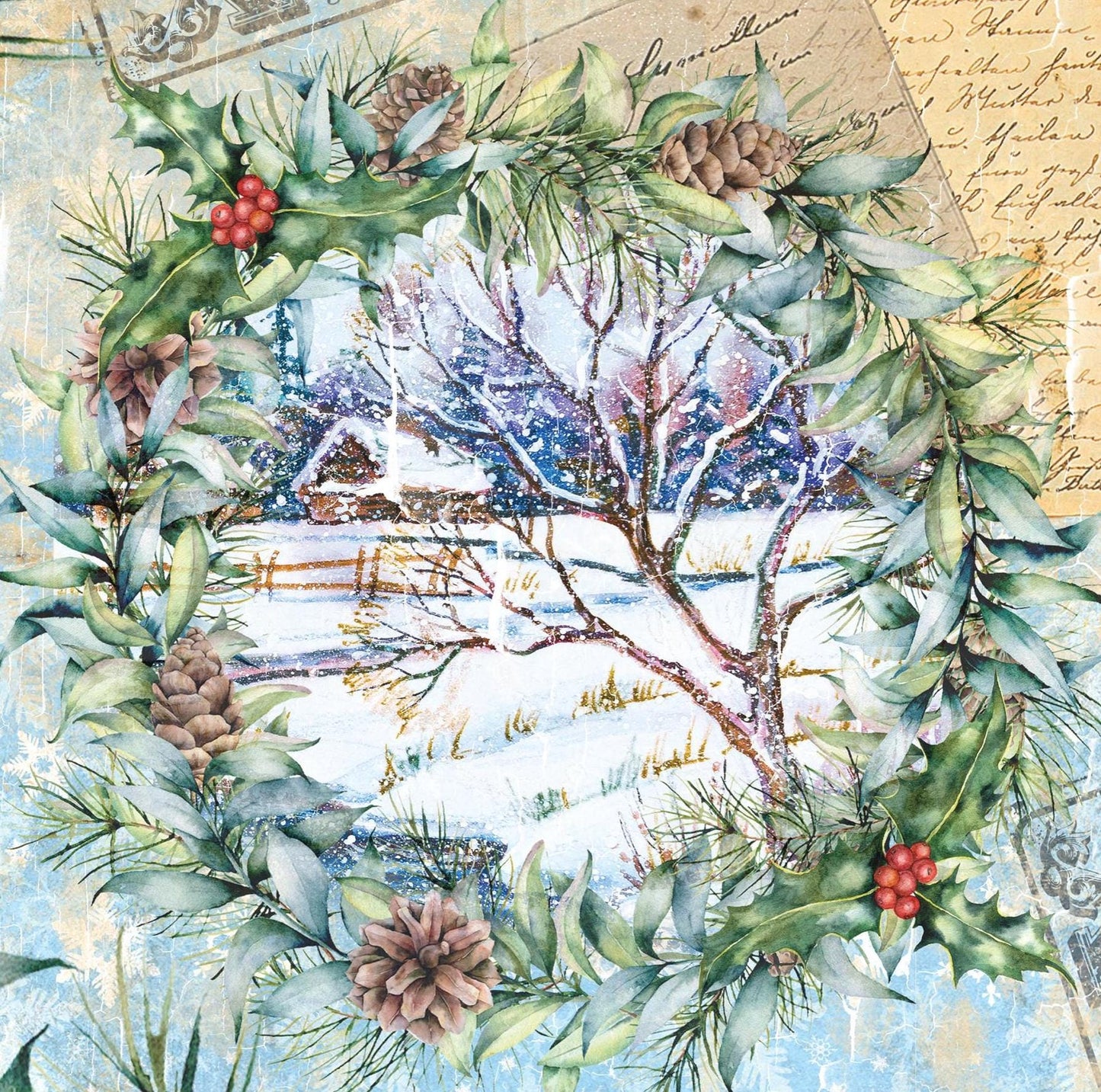 Large Decoupage Paper - Christmas Collection - Wreath - 6 Size Options