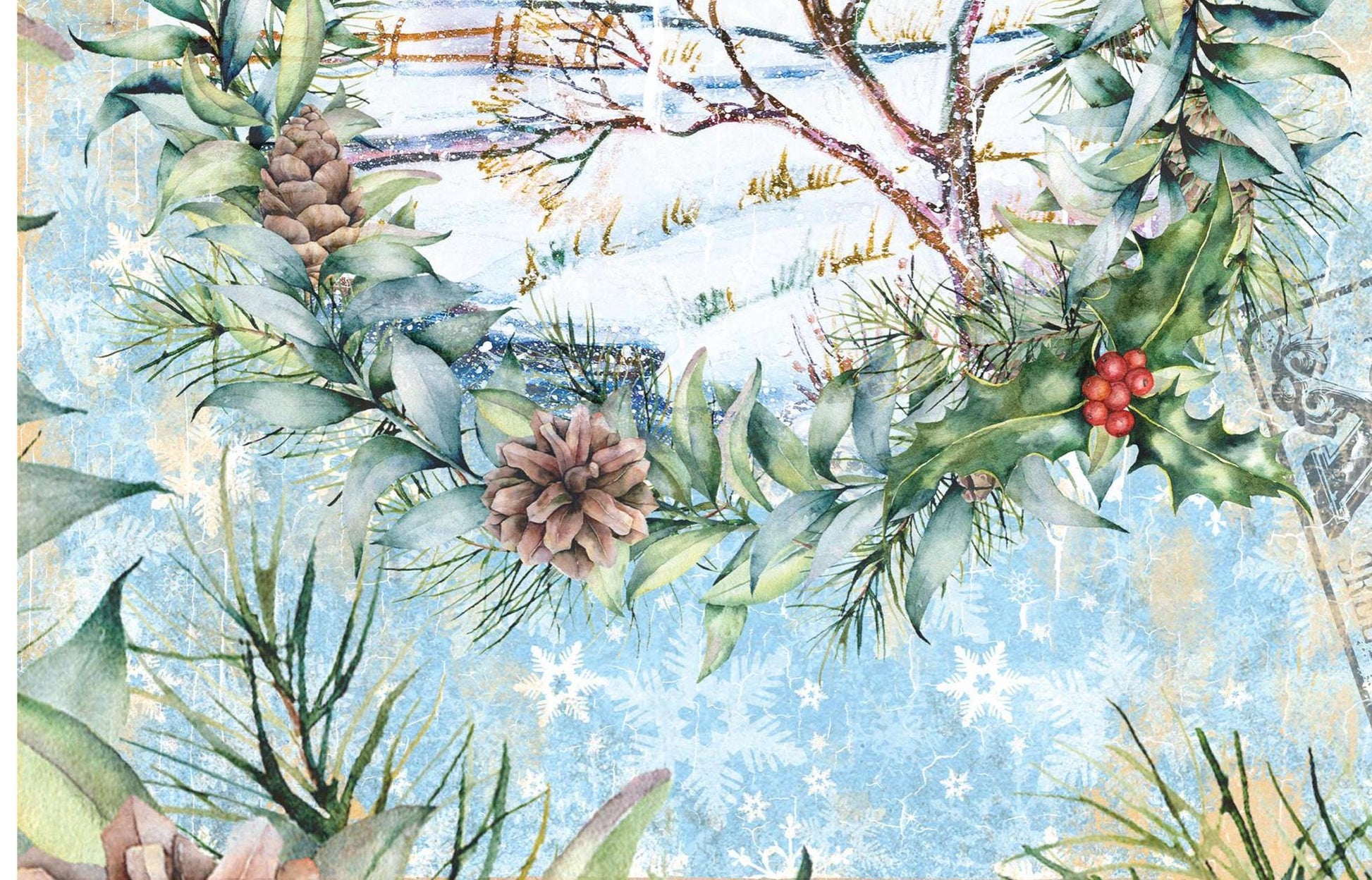 Large Decoupage Paper - Christmas Collection - Wreath - 6 Size Options