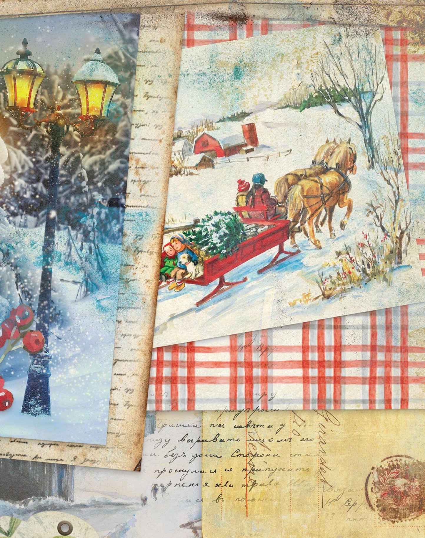 Large Decoupage Paper - Christmas Collection - Red Sleigh- 6 Size Options