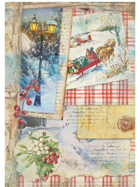 Large Decoupage Paper - Christmas Collection - Red Sleigh- 6 Size Options