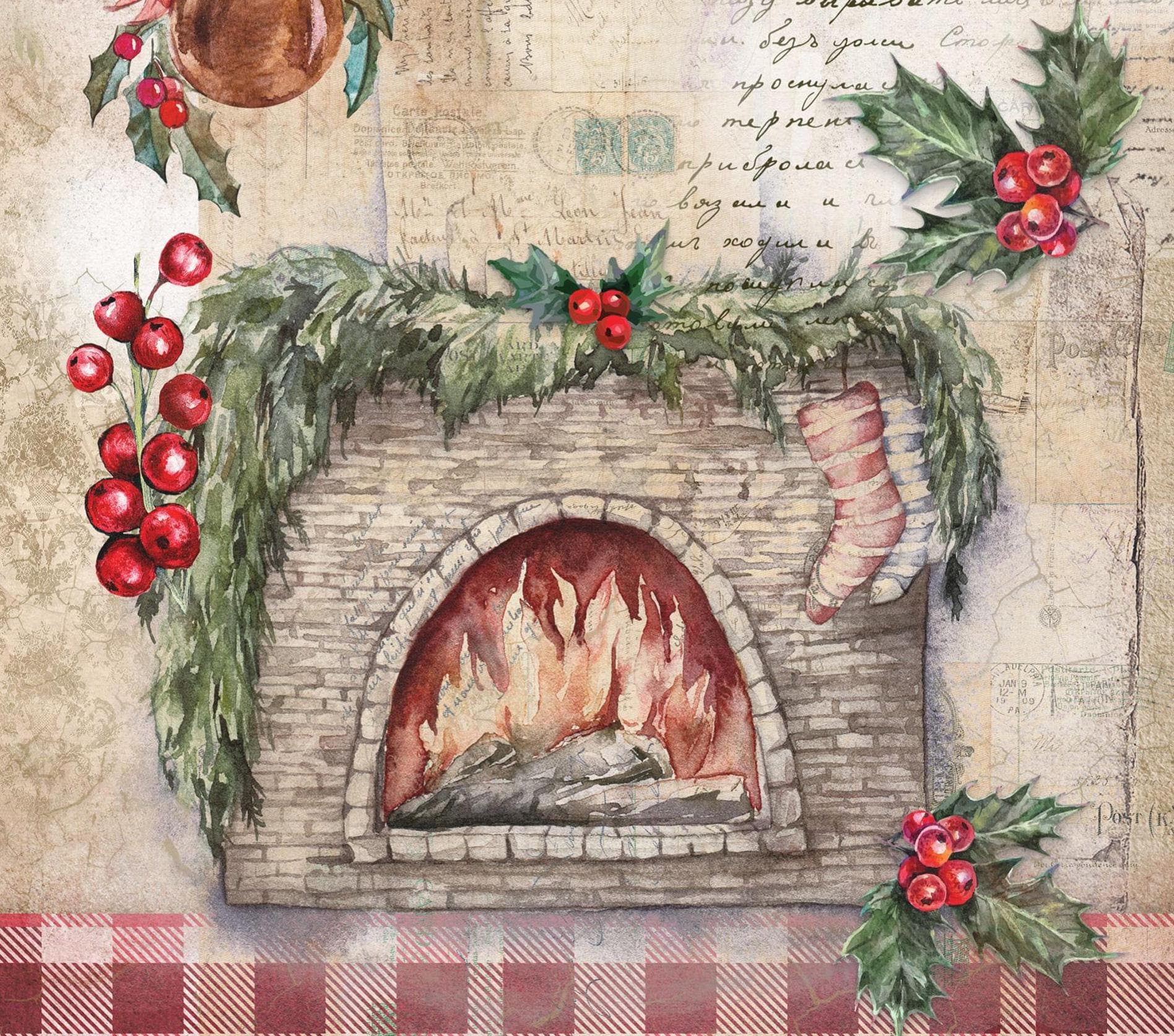 Large Decoupage Paper - Christmas Collection - Holly Bell - 6 Size Options - Red Holly Berries