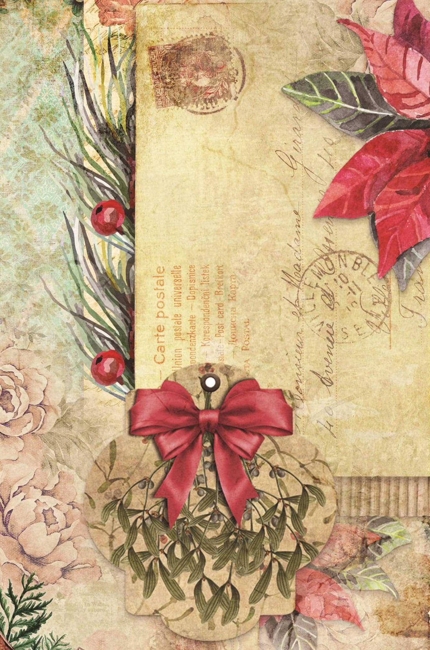 Large Decoupage Paper - Christmas Collection - Red Holly Berries - 6 Size Options