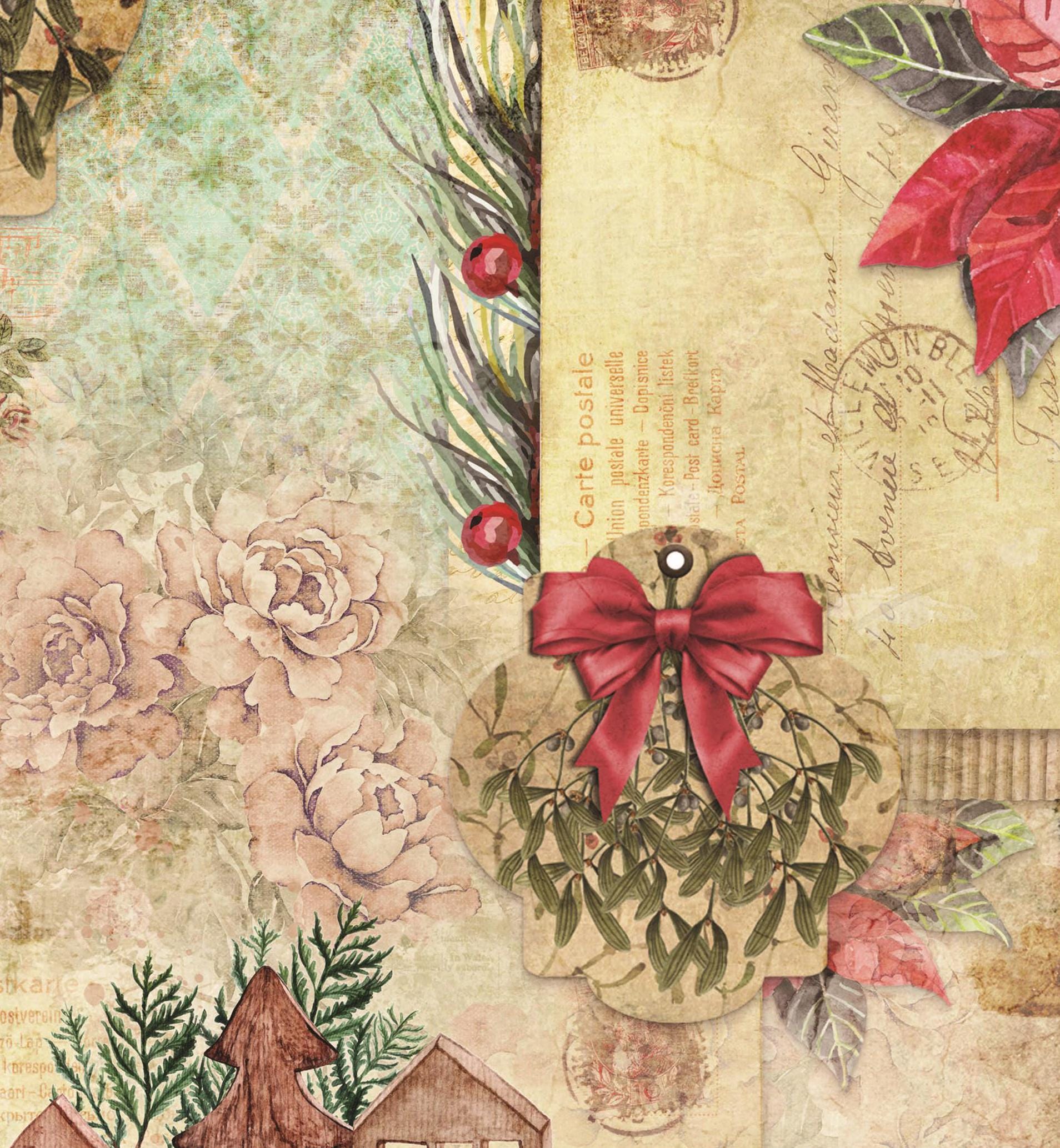 Large Decoupage Paper - Christmas Collection - Red Holly Berries - 6 Size Options