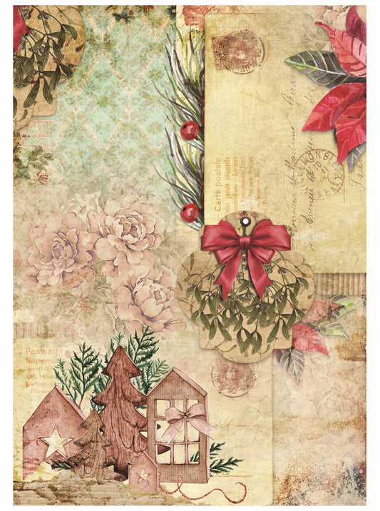 Large Decoupage Paper - Christmas Collection - Red Holly Berries - 6 Size Options