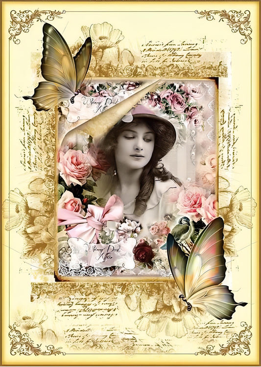 Vintage Lady Pattern - Decorative Decoupage Paper - for Furniture - Large Size Options [ Beige Light Pink Brown ]