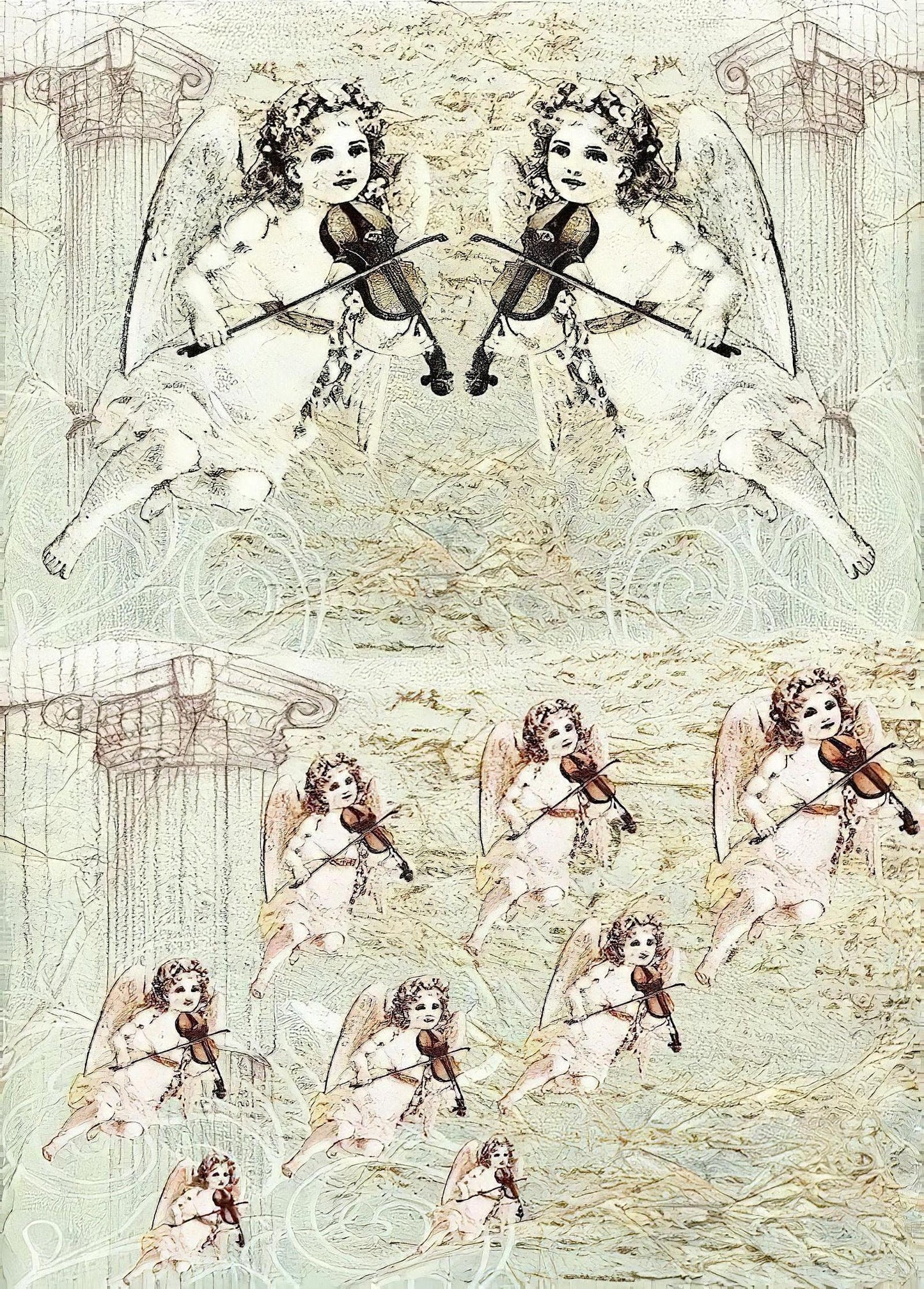 Angel Pattern - Decorative Decoupage Paper - for Furniture - A3 [ Light Green ]