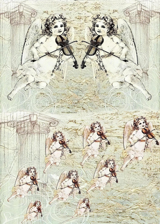 Angel Pattern - Decorative Decoupage Paper - for Furniture - A3 [ Light Green ]