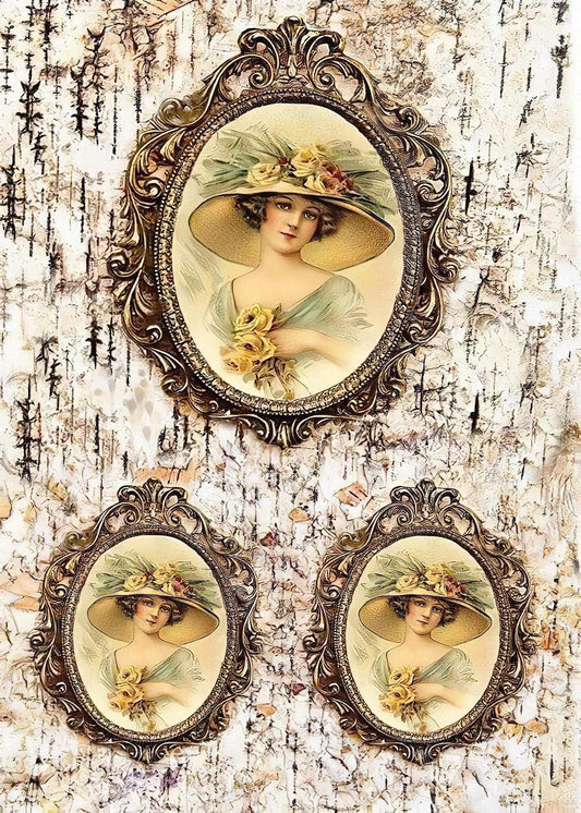 Vintage Pattern - Decorative Decoupage Paper - for Furniture - Large Size Options [ Brown Green Yellow ]