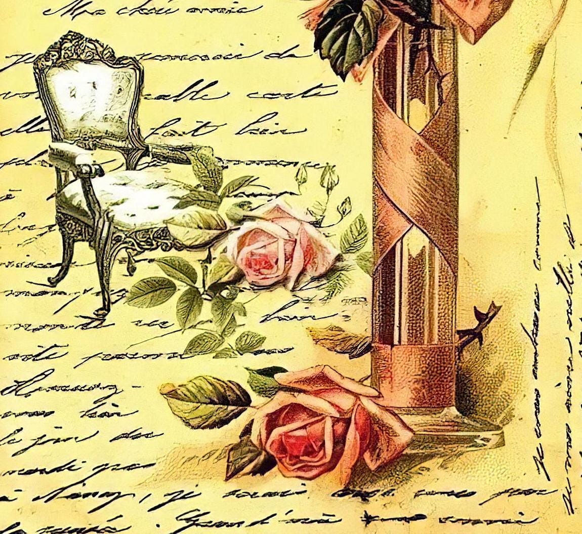 Vintage Roses Decoupage Paper - Furniture Craft, Large Size