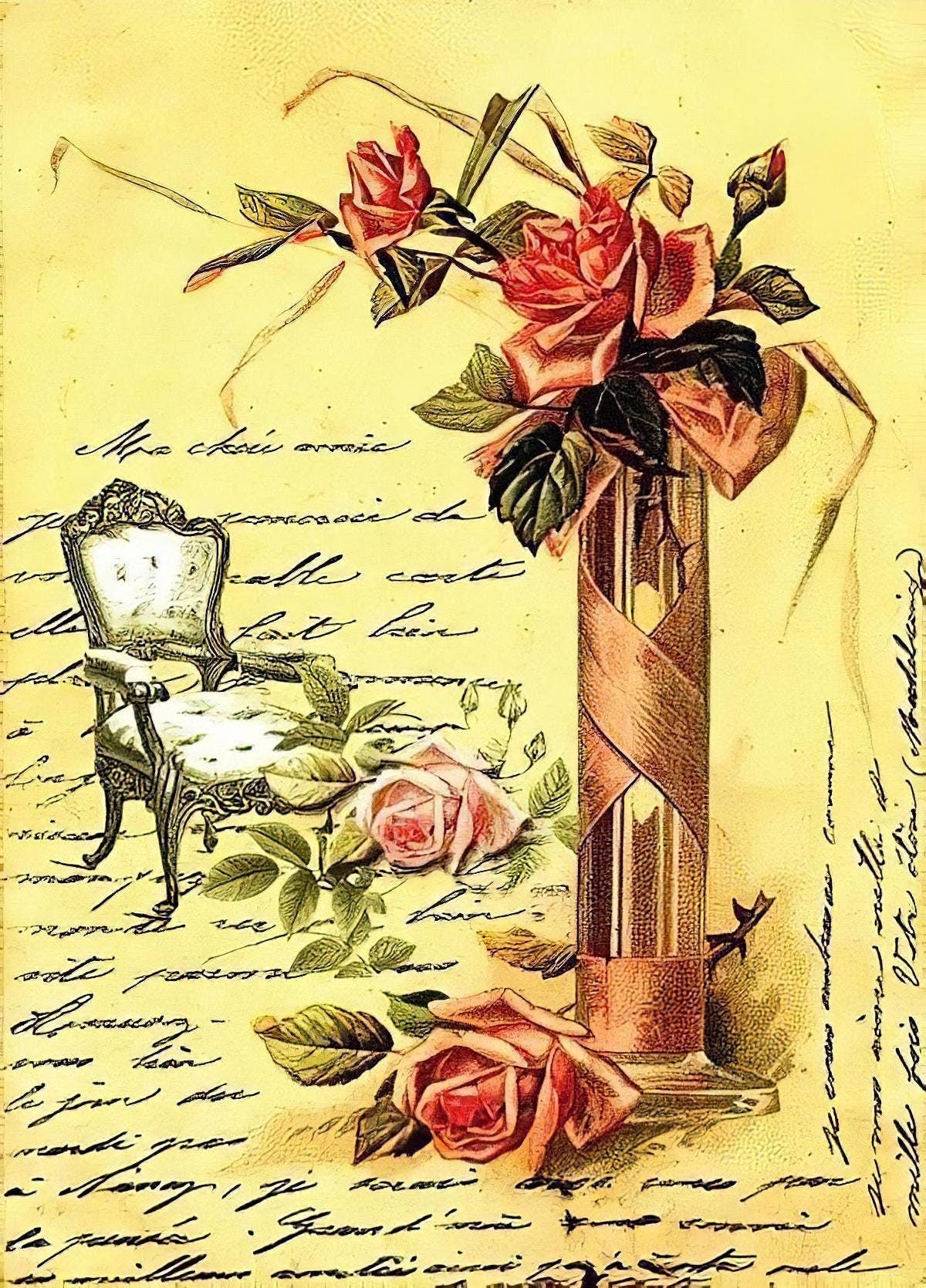 Vintage Roses Decoupage Paper - Furniture Craft, Large Size