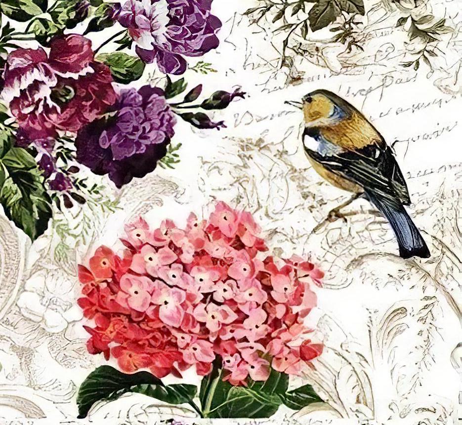 Floral - Bird - Decorative Decoupage Paper - for Furniture - Big Size Options [ Pink Purple Green White ]