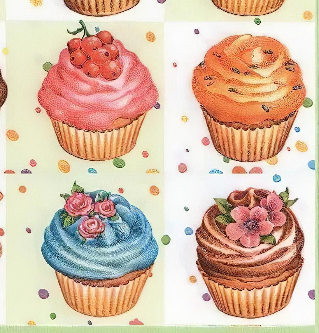 Cupcakes - Decorative Decoupage Paper - for Furniture - Large Size Options - Kitchen [ Colorful ]