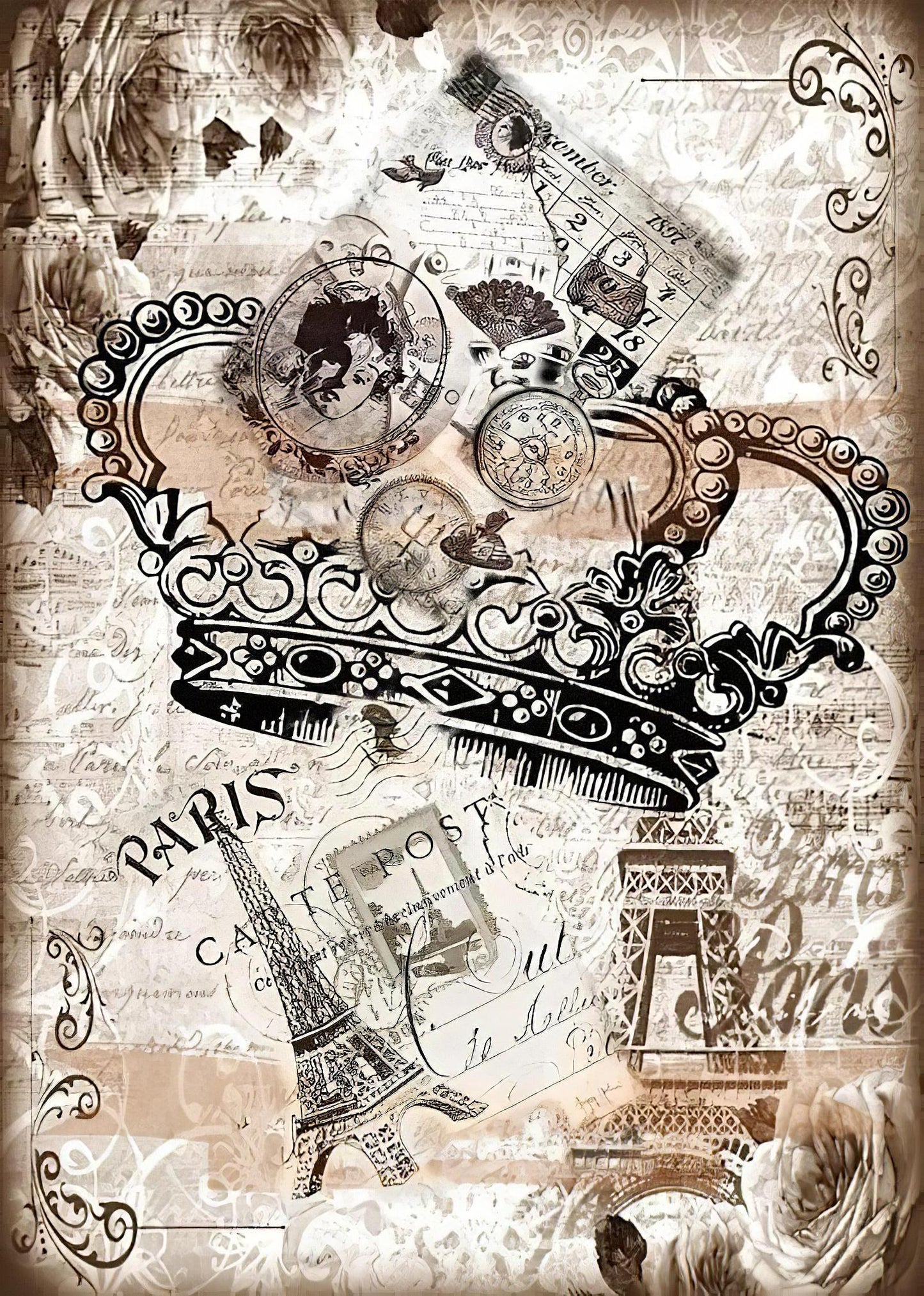 crown paris decoupage paper