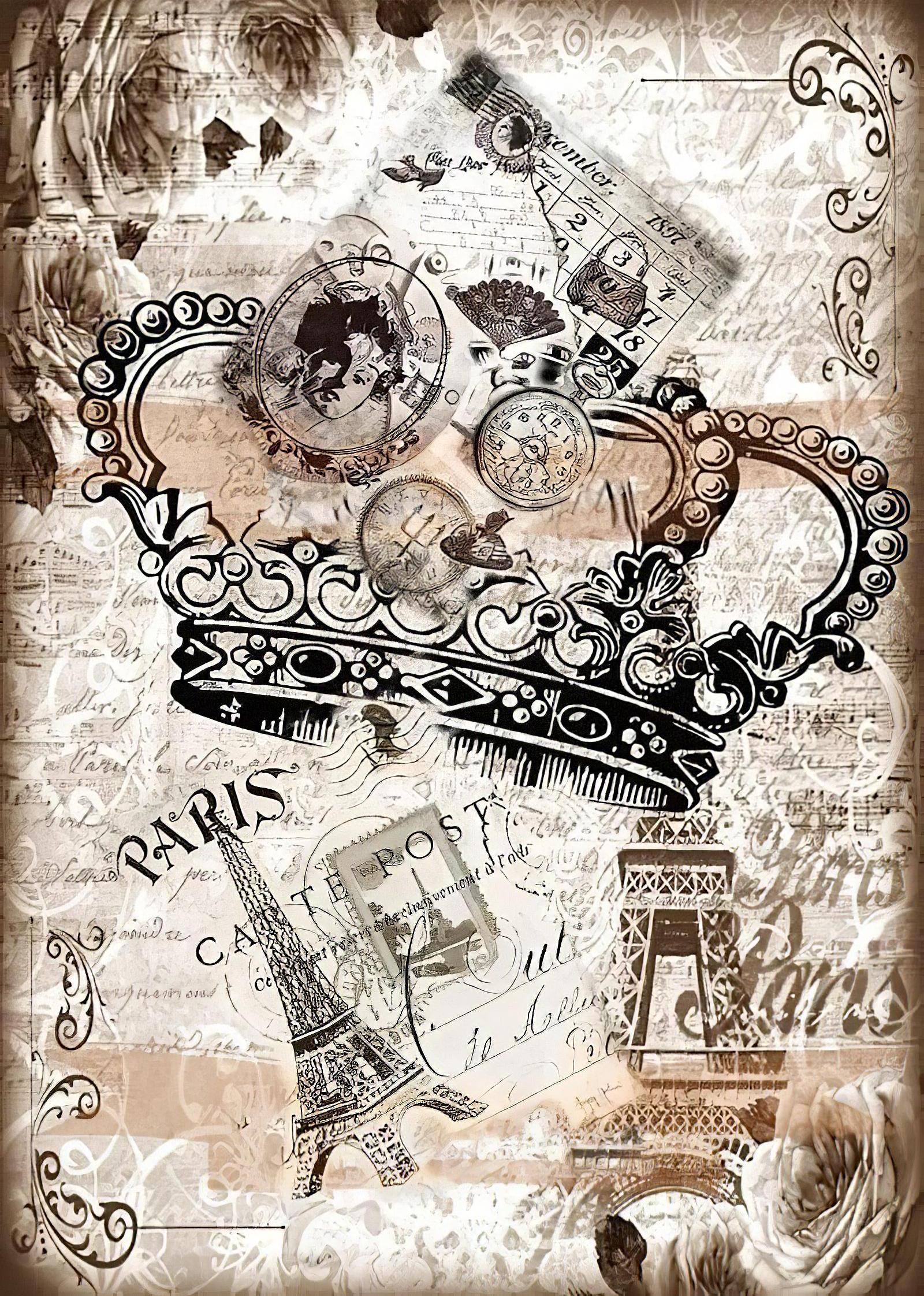 crown paris decoupage paper