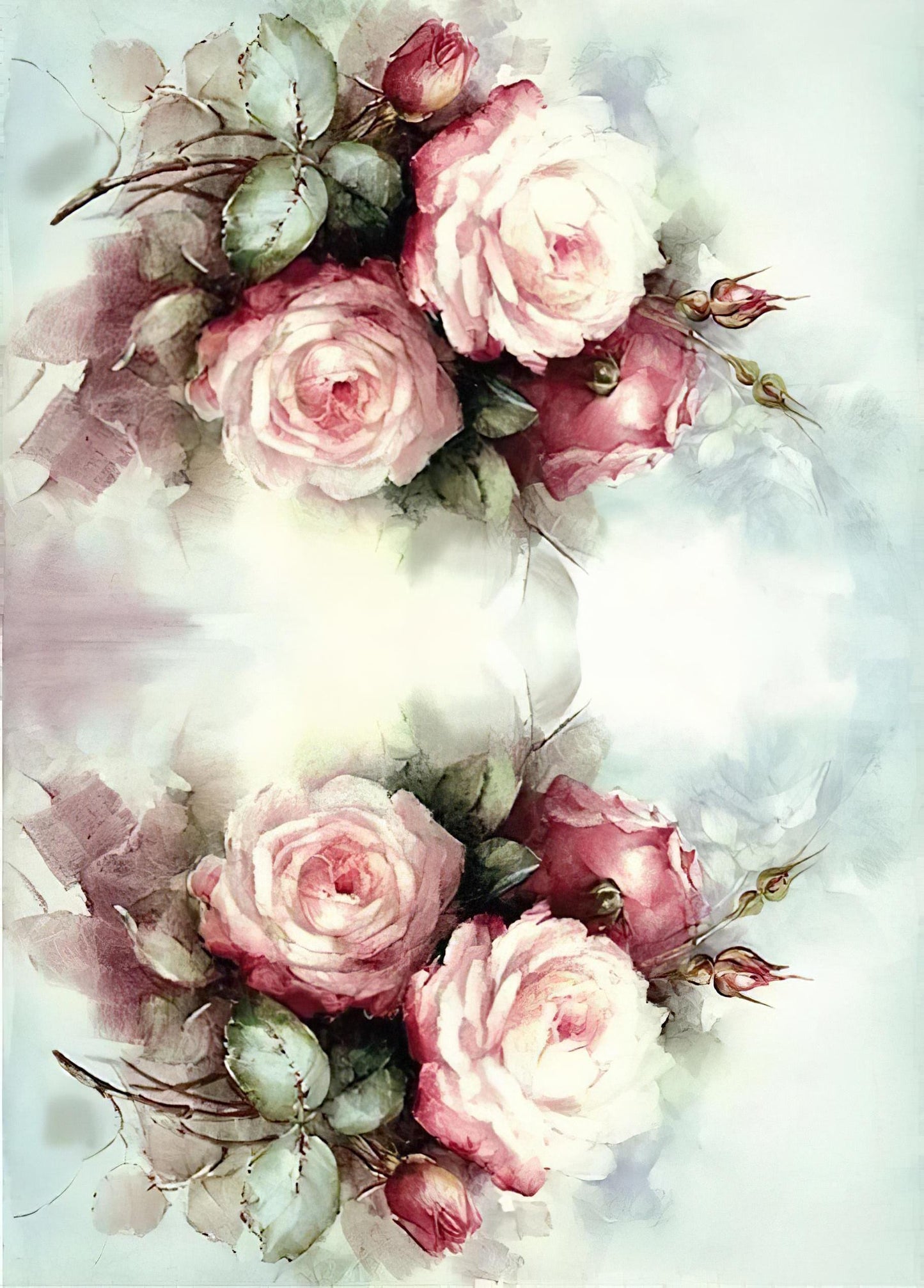Roses Pattern - Decorative Decoupage Paper - for Furniture - Big Size Options [ White Pink Green Blue ]