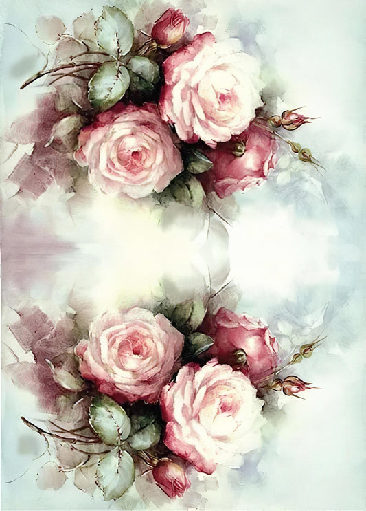 Roses Pattern - Decorative Decoupage Paper - for Furniture - Big Size Options [ White Pink Green Blue ]