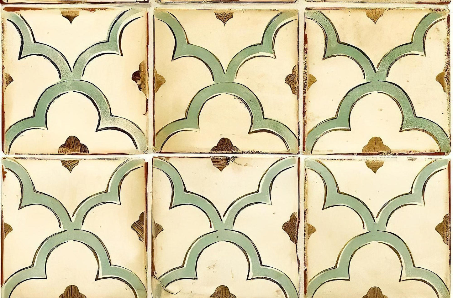Tile Pattern - Decorative Decoupage Paper - for Furniture - Big Size Options [ Beige Green Brown ]