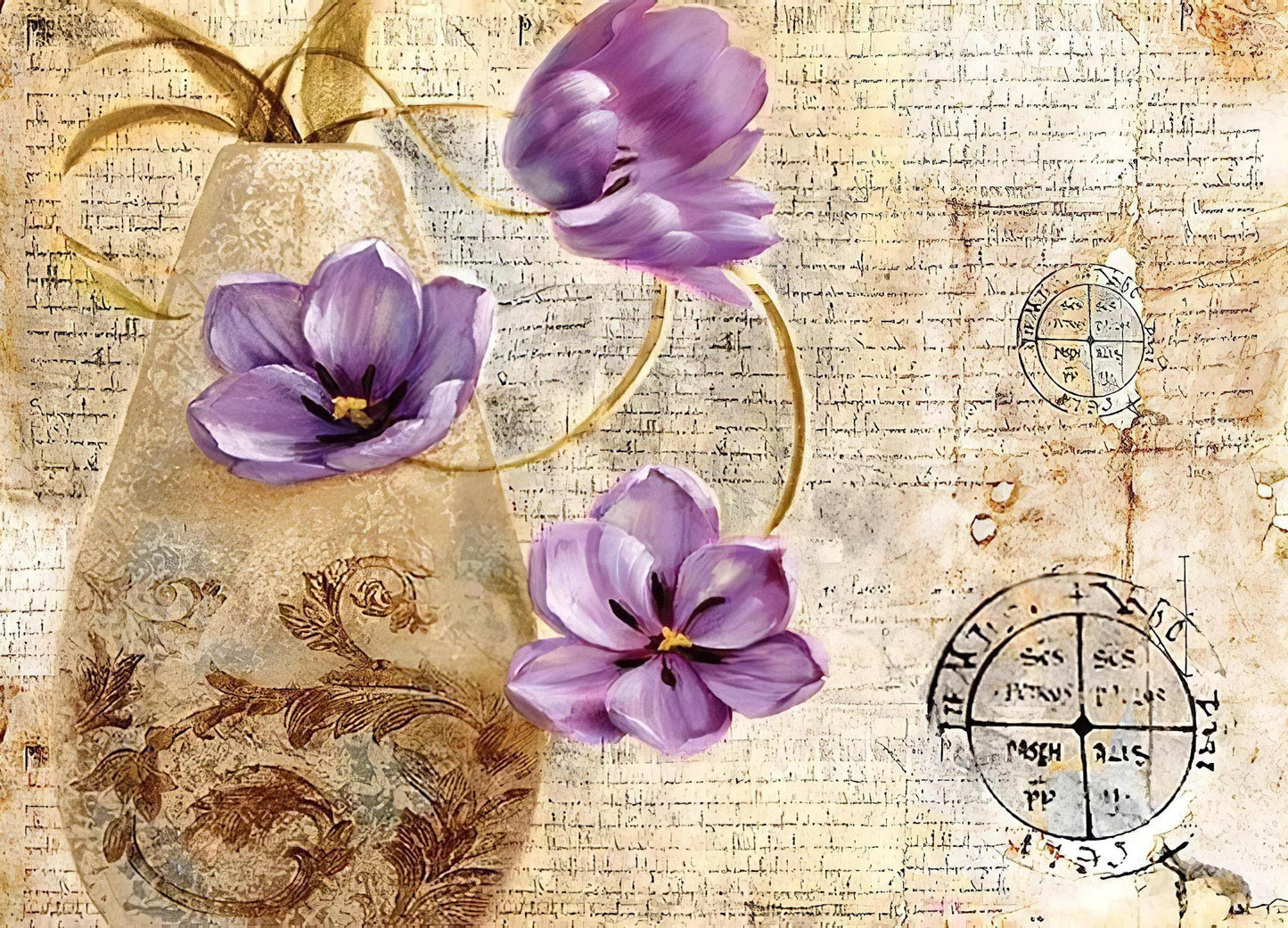 Floral Pattern - Decorative Decoupage Paper - for Furniture - Big Size Options [ Brown Purple ]