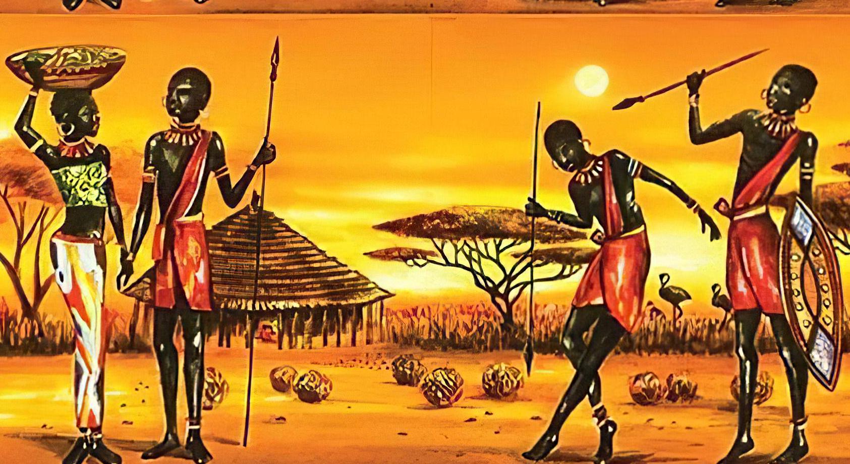 African People Safari - Decorative Decoupage Paper - for Furniture - Large Size Options [ Orange Yellow Red ]