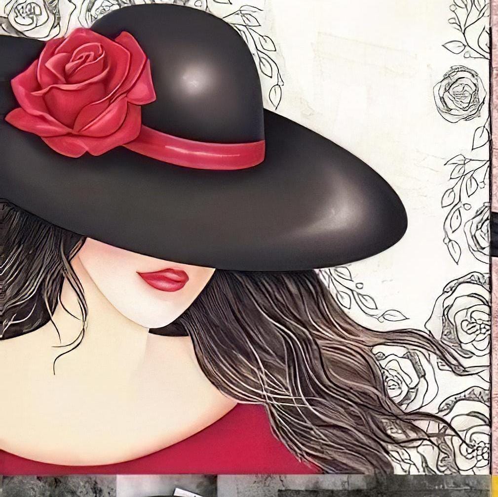 Women with Hat - Decorative Decoupage Paper - for Furniture - Big Size Options [ Red Black Yellow ]