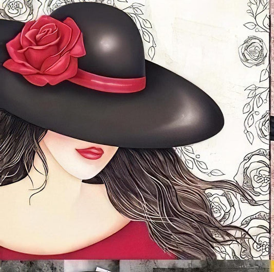 Women with Hat - Decorative Decoupage Paper - for Furniture - Big Size Options [ Red Black Yellow ]