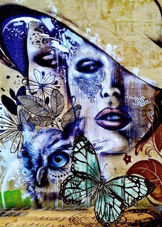 Butterfly - Women - Decorative Decoupage Paper - for Furniture - Large Size Options [ Colorful ]
