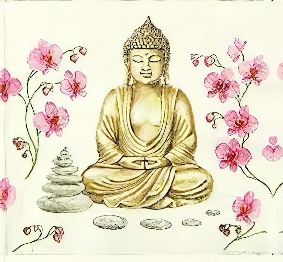 Buddha Floral Pattern - Decorative Decoupage Paper - for Furniture - Large Size Options [ Yellow Pink ]