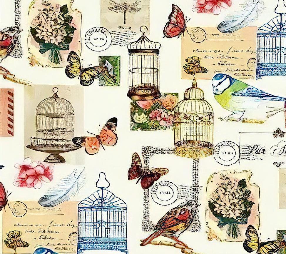 Birds Collage - Decorative Decoupage Paper - for Furniture - Big Size Options [ Colorful ]