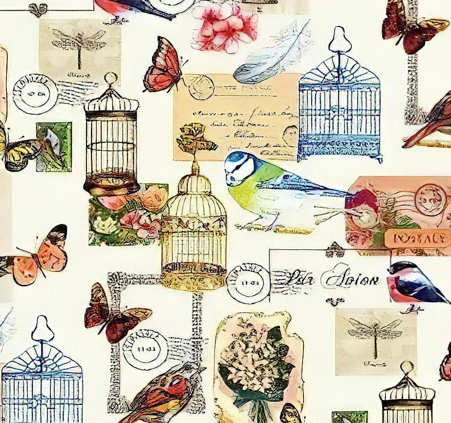 Birds Collage - Decorative Decoupage Paper - for Furniture - Big Size Options [ Colorful ]