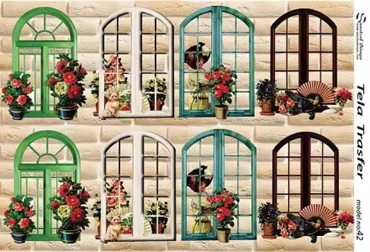 Floral Window Vintage - Decorative Decoupage Paper - for Furniture - Big Size Options [ Colorful ]