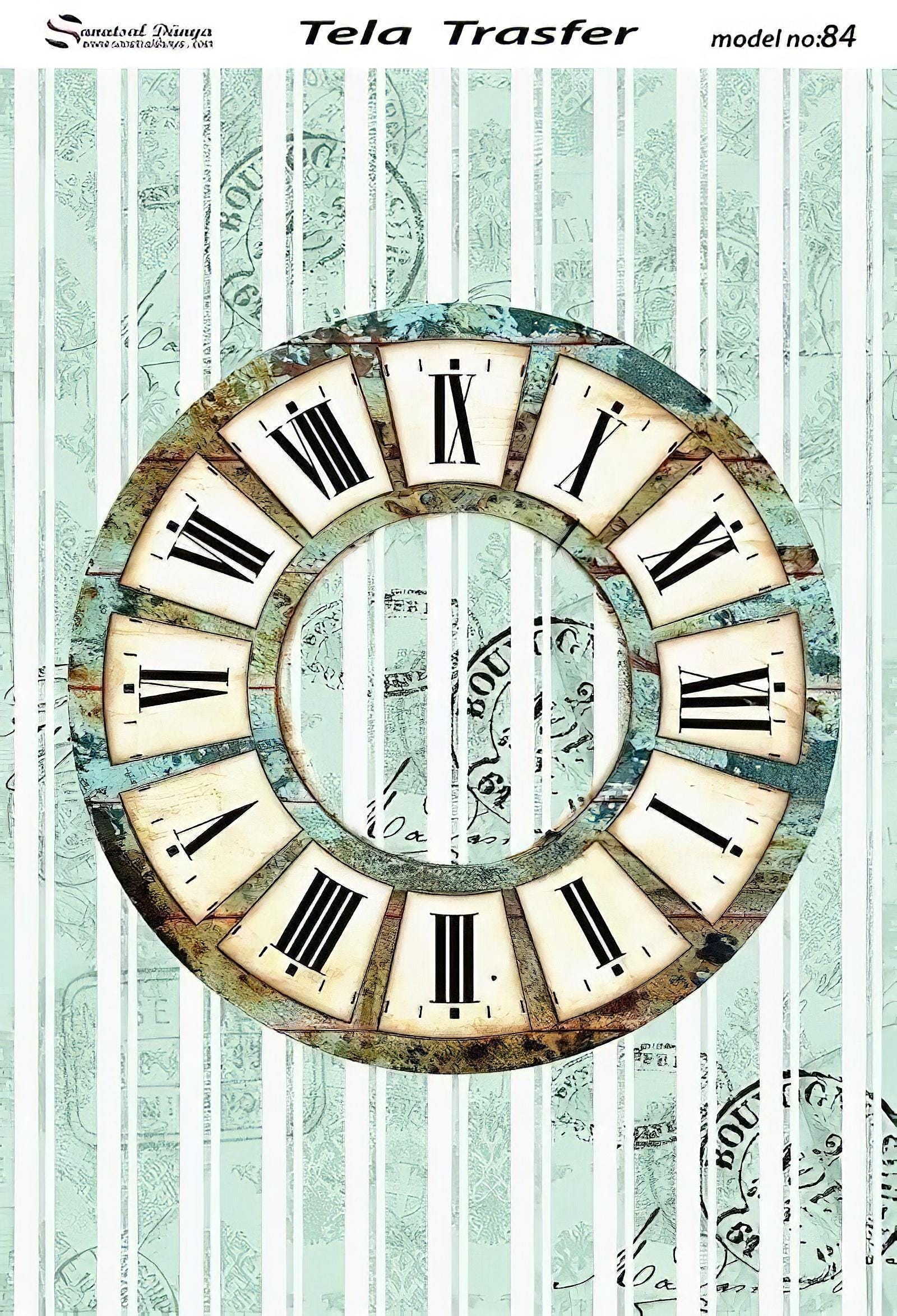 Clock Pattern - Decorative Decoupage Paper - for Furniture - Big Size Options [ Blue Brown Black ]