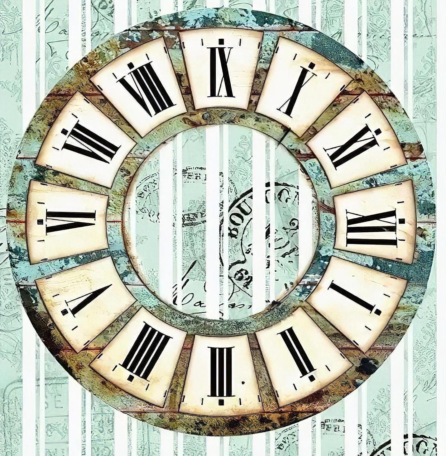 Clock Pattern - Decorative Decoupage Paper - for Furniture - Big Size Options [ Blue Brown Black ]