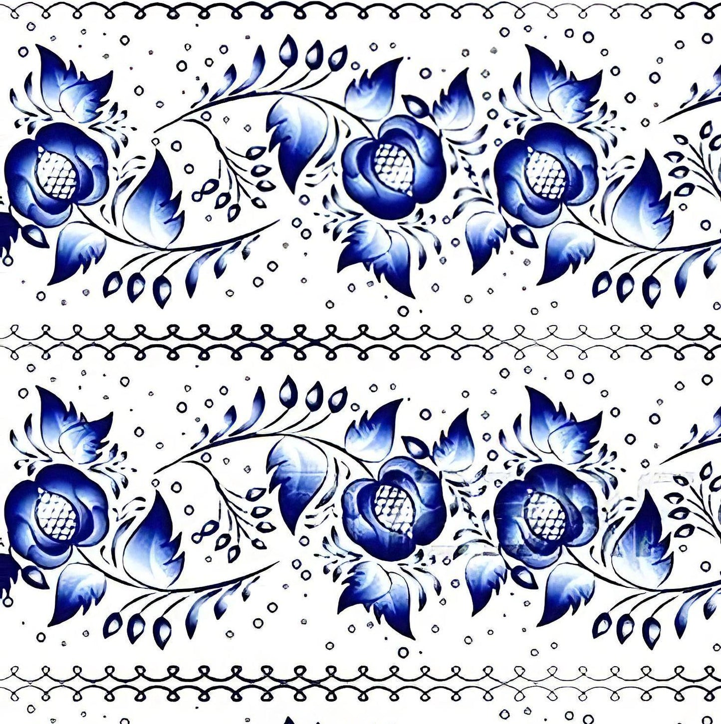 Floral Pattern - Decorative Decoupage Paper - for Furniture - Large Size Options [ Blue White ]