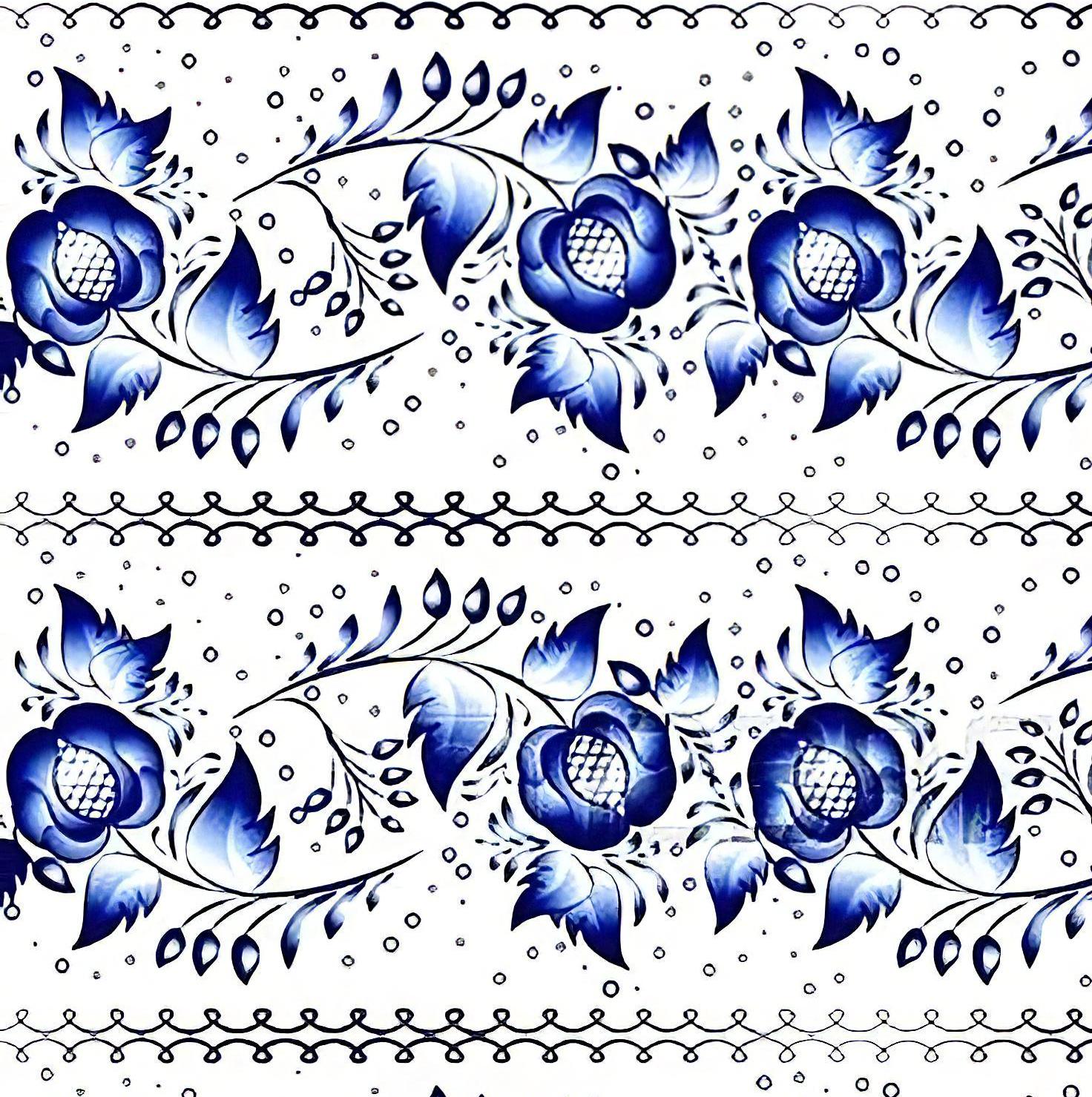 Floral Pattern - Decorative Decoupage Paper - for Furniture - Large Size Options [ Blue White ]