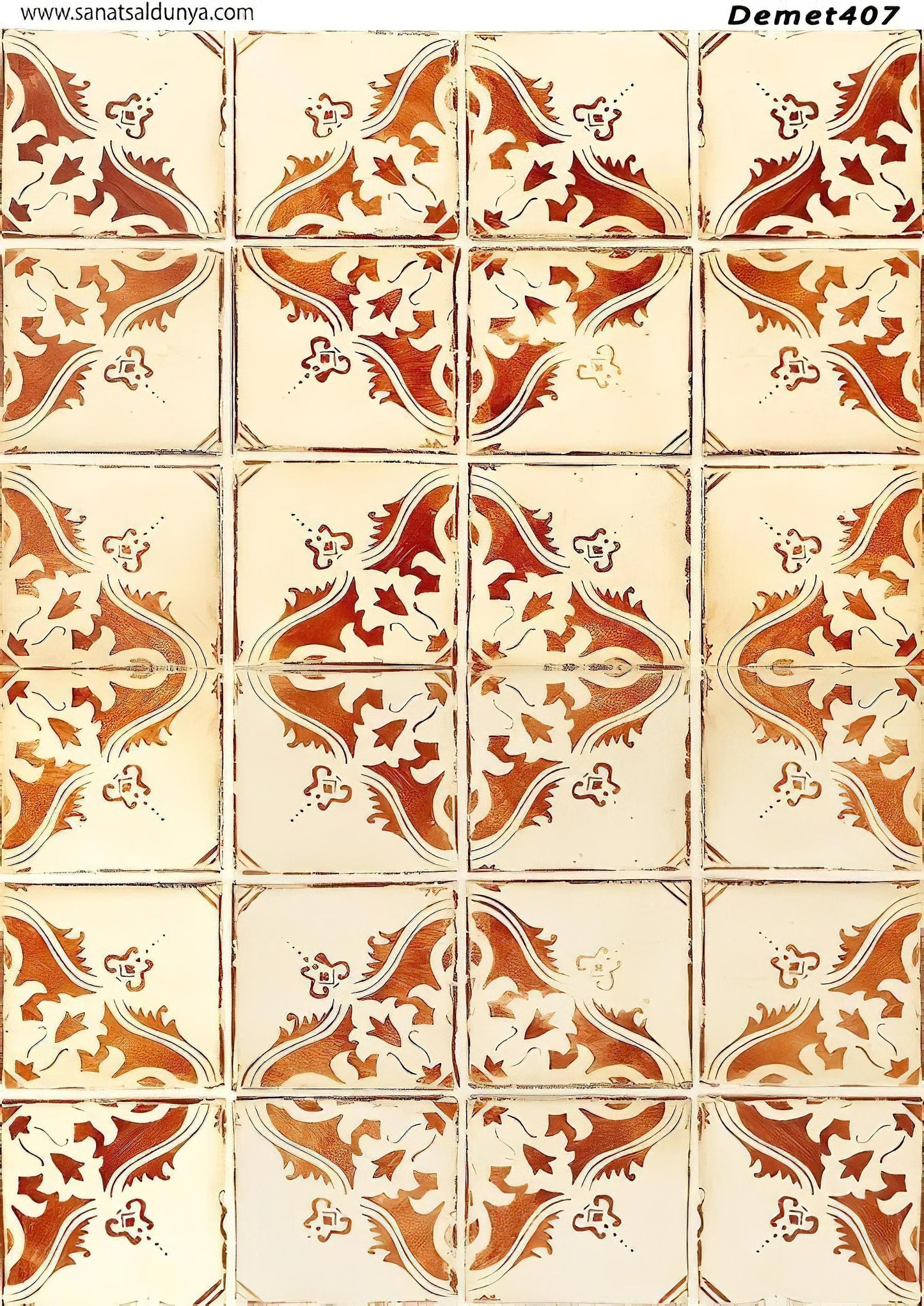 Tile Pattern - Decorative Decoupage Paper - for Furniture - Big Size Options [ Beige Orange Brown]