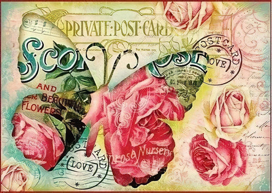 Vintage - Butterfly - Decorative Decoupage Paper - for Furniture - Big Size Options [ Pink Green Yellow ]
