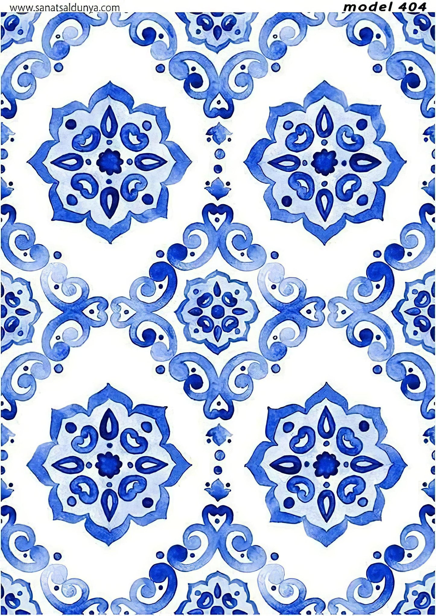 Floral Ethnic Pattern - Decorative Decoupage Paper - for Furniture - Big Size Options [ Blue White ]