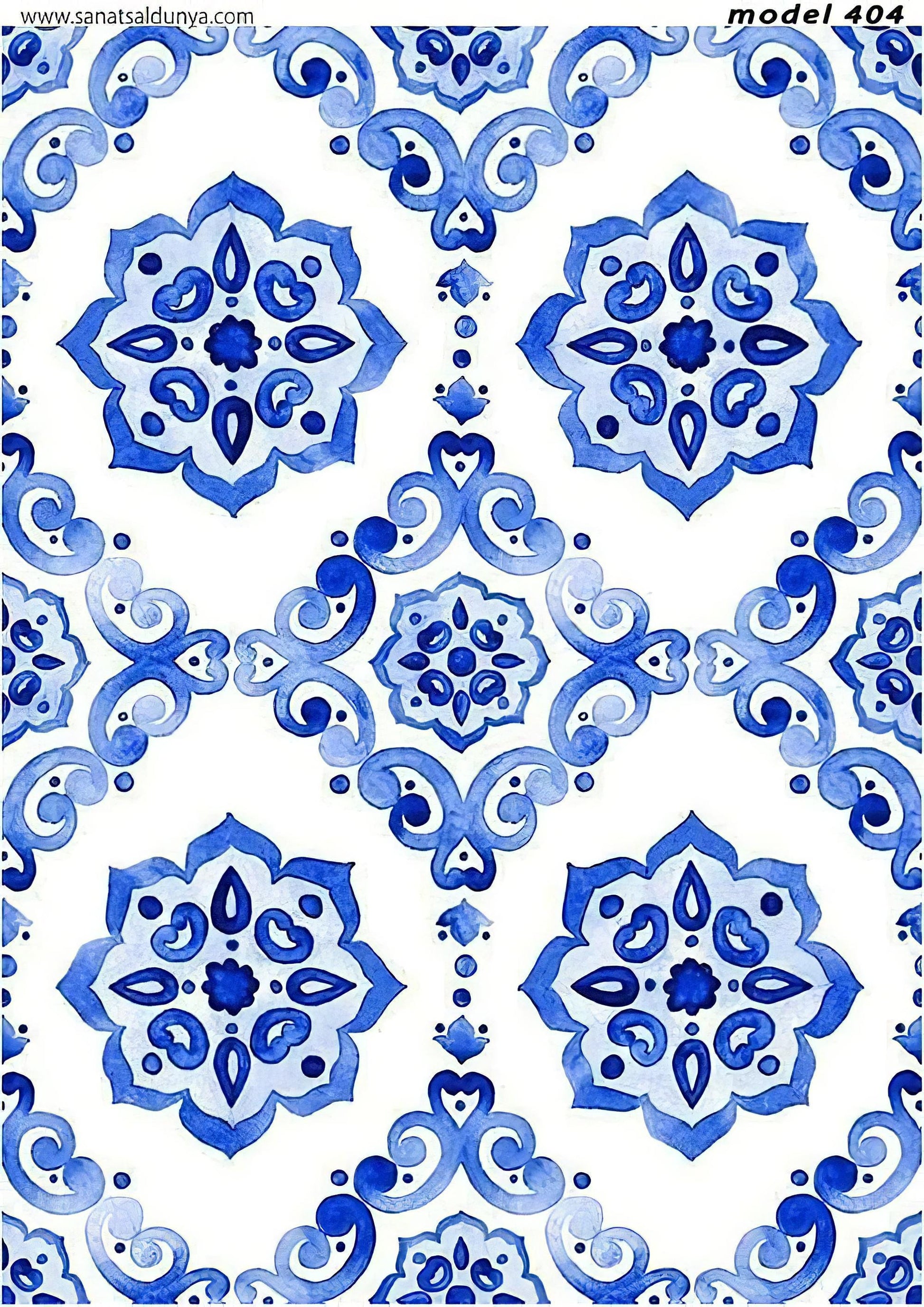 Floral Ethnic Pattern - Decorative Decoupage Paper - for Furniture - Big Size Options [ Blue White ]