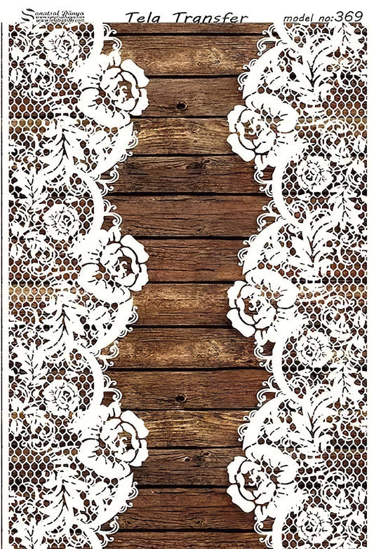 Wooden and Lace - Decorative Decoupage Paper - for Furniture - Large Size Options [ Brown White ]